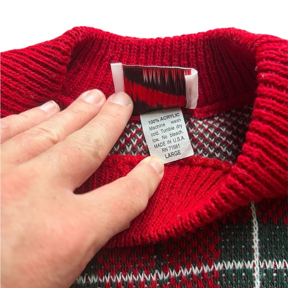Vintage made in USA vintage plaid Christmas sweater women’s large holiday - Picture 3 of 4
